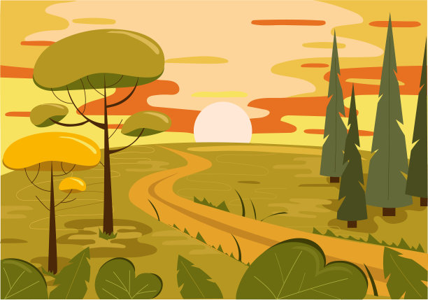 夏季森林与道路通往森林的深处。日落和道路图片下载