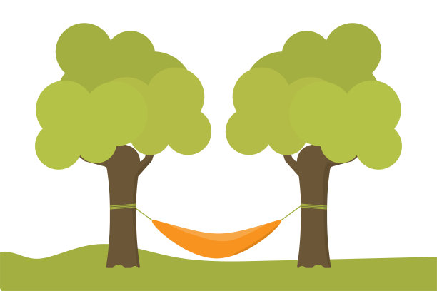 矢量吊床夏季插图。绿树平面设计。图片下载