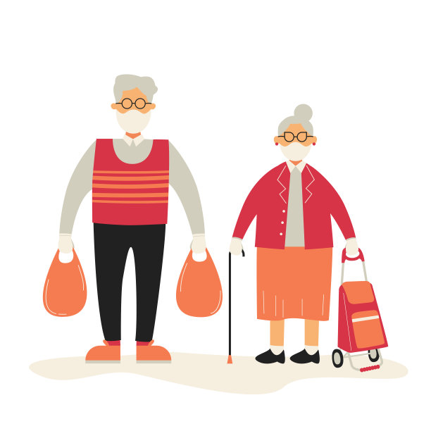 戴着面具，背着购物袋的老夫妇图片下载