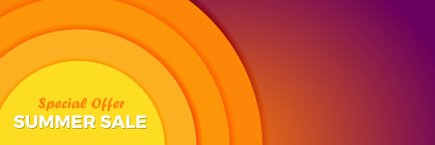 夏季日落向量抽象背景与橙色的太阳。横幅设计模板的宣传册，传单或为商业目的。图片下载