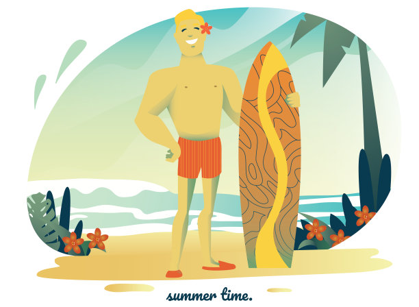 人在海滩。夏天的活动。卡通人物设计。图片下载