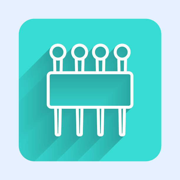 白色线用于缝制带有长阴影的孤立图标。裁缝的象征。纺织品缝工艺标志。刺绣的工具。绿色广场按钮。矢量图图片下载