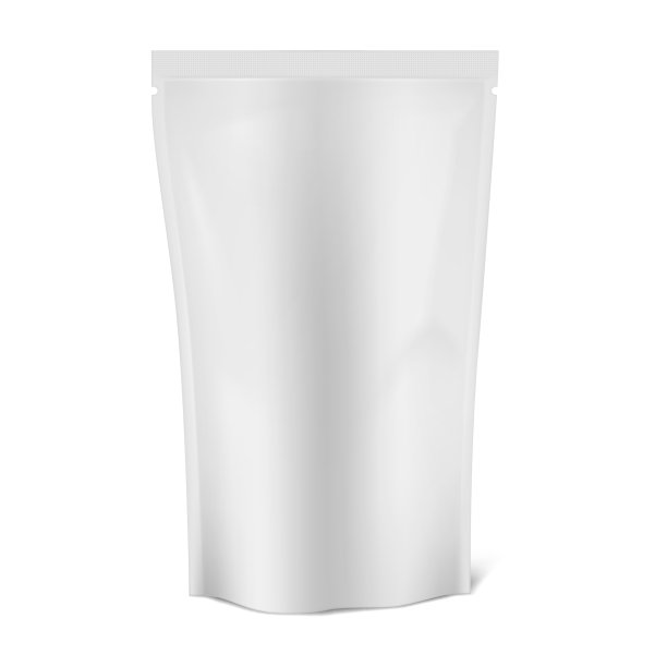 空白白色真空站袋，矢量模型。柔性塑料立袋食品包装，模型图片下载