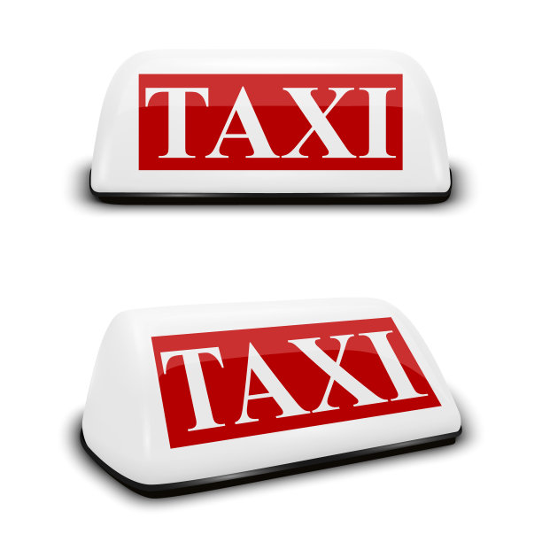 矢量3d现实白色法国出租车标志与红色字母图标设置特写孤立在白色背景。出租车服务设计模板，模型。前视图和侧视图图片下载