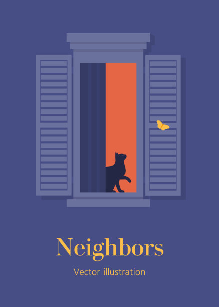 猫在开着的窗户里。邻居。夏天的夜晚。图片下载