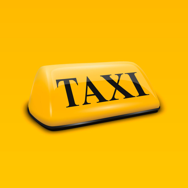 矢量3d现实黄色法国出租车标志黄色背景特写。出租车服务设计模板，模型。前视图图片下载