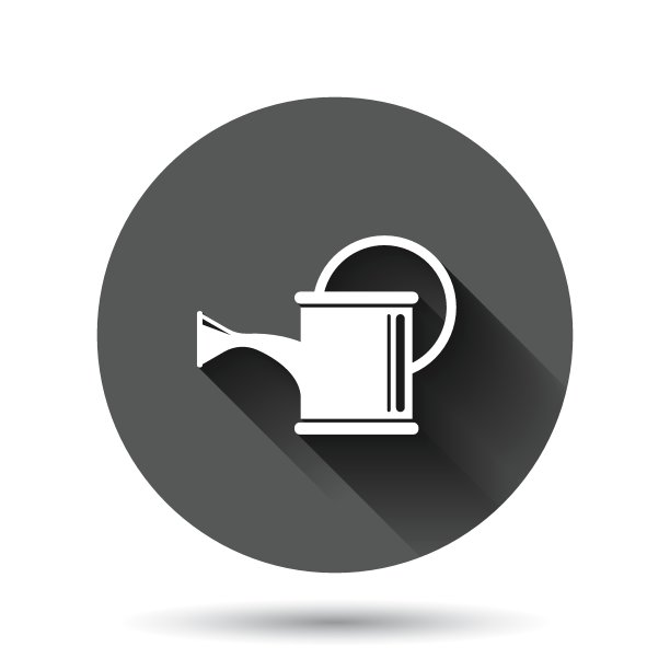 水可以在平面风格图标。灌溉花园矢量插图上的黑色圆形背景与长阴影效果。水圈按钮经营理念。图片下载