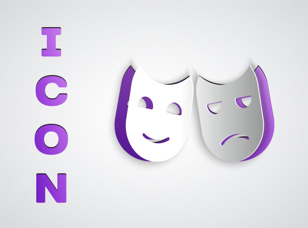 灰色背景上的剪纸风格戏剧面具图标矢量图图片下载