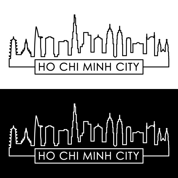 胡志明市的轮廓线。线性风格。可编辑的矢量文件。图片下载