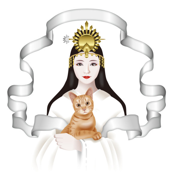 大上天照和猫的插画。图片下载