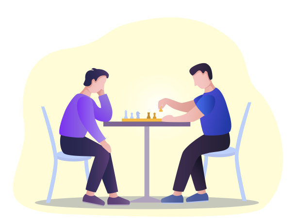 两个人下棋，矢量插图的棋手在平的风格图片下载