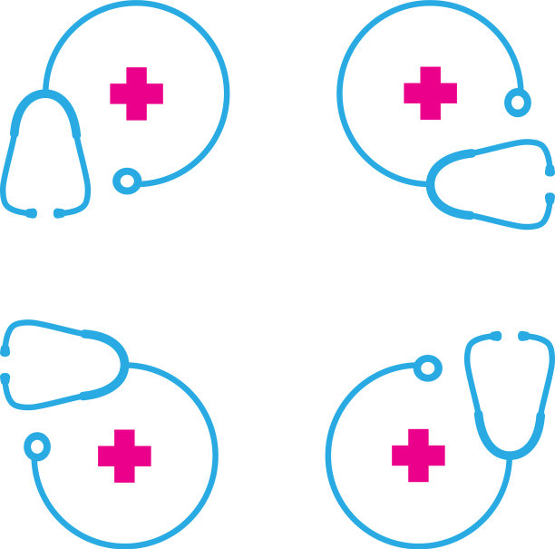 粉红色的十字形状与听诊器图标设置图片下载