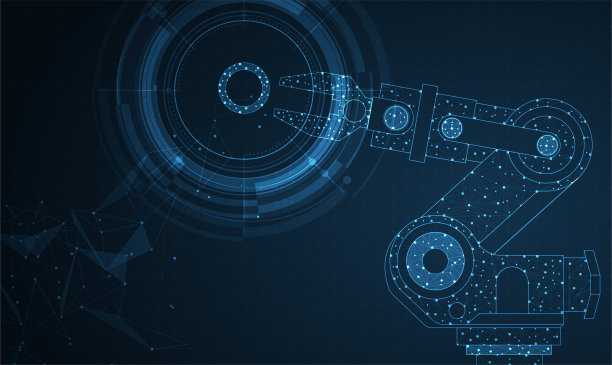 机器人未来hud背景。自动化、机械、机器人技术、工业革命和人工智能的概念。实体系统图标，物联网联网，智能。图片下载