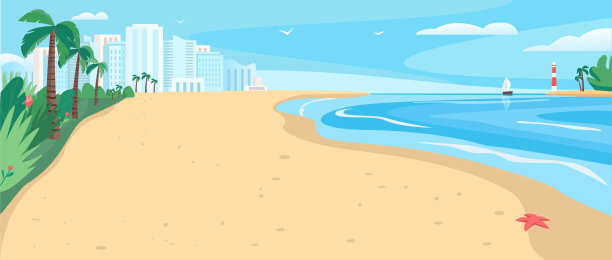 沙滩平面颜色矢量插图图片下载