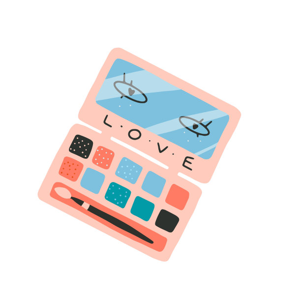 平面卡通矢量插图与眼影调色板，手绘风格，孤立在白色。图片下载