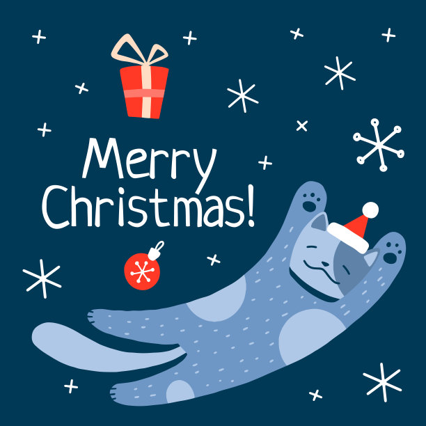 圣诞节和新年假期矢量股票插图与可爱的猫和雪。图片下载