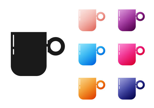 黑咖啡杯图标孤立在白色背景。茶杯。热喝咖啡。设置图标丰富多彩。向量图片下载