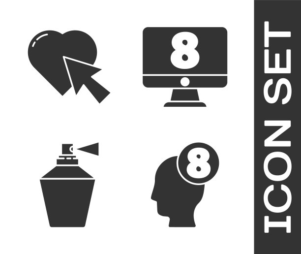 设置3月8日在人的头部，心和光标点击，香水和8月3日在监测图标。向量图片下载