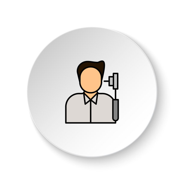 圆形按钮为网络图标，疾病，耳朵，检查。按钮横幅圆形，徽章界面的应用说明图片下载