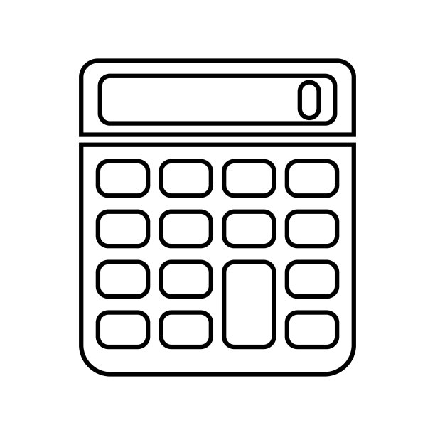 计算器矢量插图，黑色轮廓白色背景，图标，装饰，设计，着色图片下载