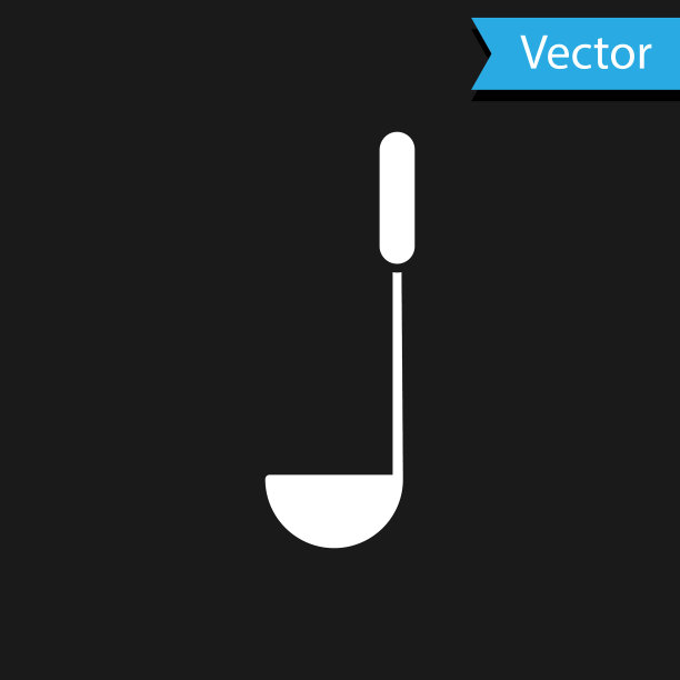 白色厨房勺图标孤立在黑色图片下载