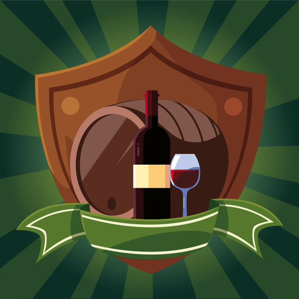 瓶子和玻璃酒与桶在盾牌图片下载