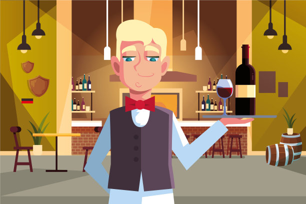 男服务员在提供红酒图片下载