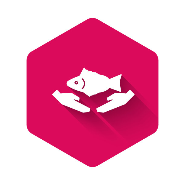 白鱼关怀图标孤立与长影子。粉红色的六角按钮。矢量图图片下载