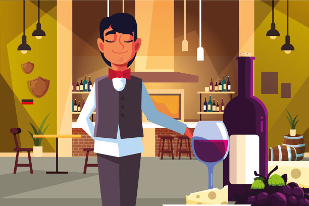 男服务员在提供红酒图片下载