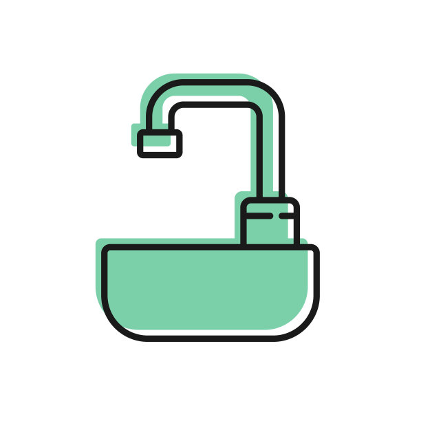 黑线面盆与水龙头图标隔离在白色背景。矢量图图片下载