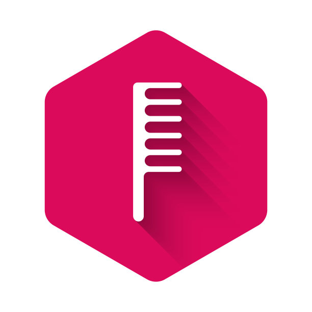 白色发刷图标孤立与长阴影。梳理头发的迹象。理发师的象征。粉红色的六角按钮。矢量图图片下载