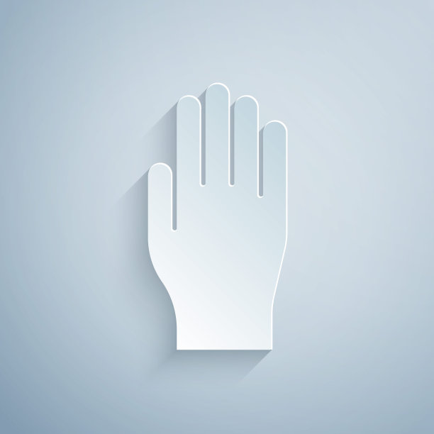 剪纸医用橡胶手套图标孤立在灰色背景。保护橡胶手套。纸艺术风格。矢量图图片下载