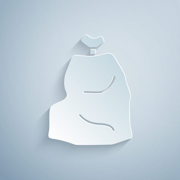 剪纸垃圾袋图标孤立在灰色背景。纸艺术风格。矢量图图片下载