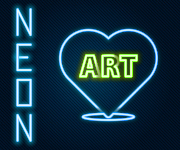 发光的霓虹线心与文本艺术图标孤立在黑色背景。色彩斑斓的轮廓的概念。矢量图图片下载