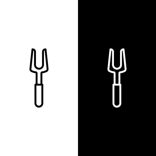 设置线烧烤叉图标隔离在黑色和图片下载