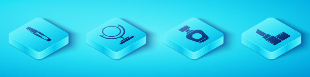 设置等距睫毛刷，圆形化妆镜，口红和香水图标。向量图片下载