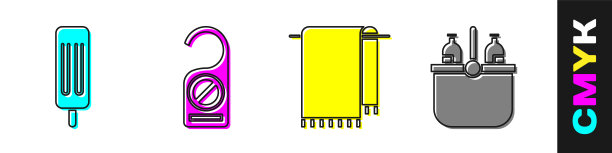 设置冰淇淋，请勿打扰，毛巾放在衣架上，冷却器袋和水图标。向量图片下载