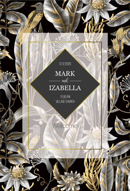 金箔和金属箔的婚礼请柬图片下载