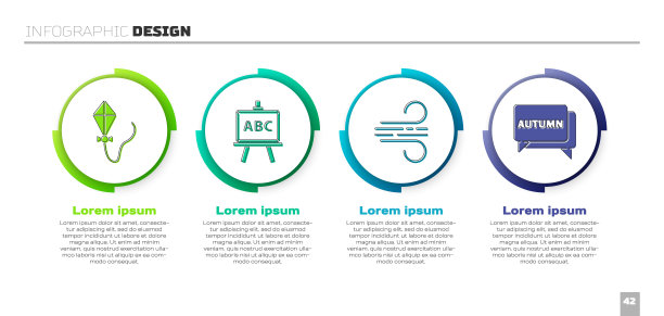 风筝，黑板，风和话泡泡与文字秋天。业务信息模板。向量图片下载