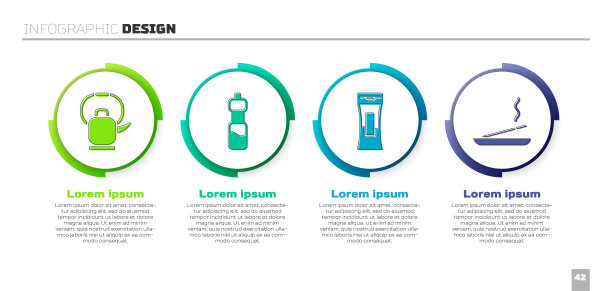 设置水壶有把手，一瓶水，一瓶洗发水和有香味的spa棒。业务信息模板。向量图片下载