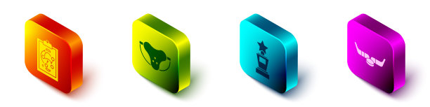 2.5D等距规划策略、运动护裆、奖杯和冰球杆图标矢量素材图片下载