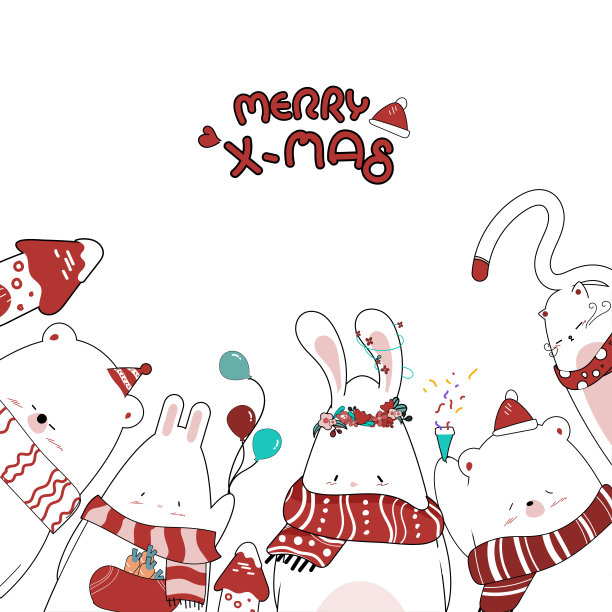 为圣诞节画可爱的动物图片下载