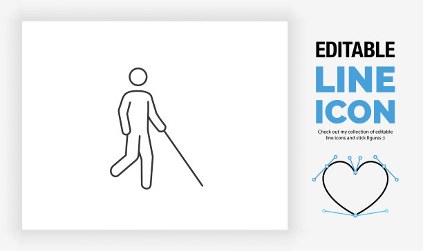 一个盲人行走的可编辑的线图标图片下载