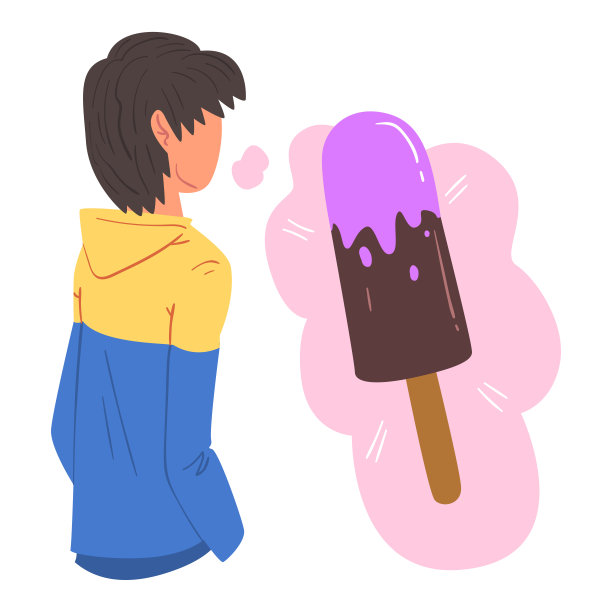 梦想冰淇淋的年轻人，人类的想法和需要卡通风格的白色背景矢量插图图片下载