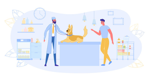 一只大狗和一名男子一起去看兽医图片下载