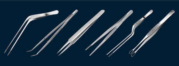 把镊子摆成锯齿状的长角镊子图片下载