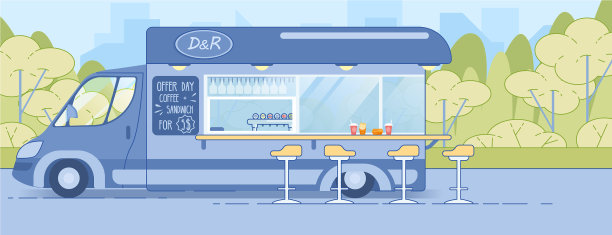 移动道路咖啡馆或餐厅的车轮卡车图片下载