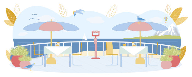 海滩餐厅或咖啡馆与海景图片下载