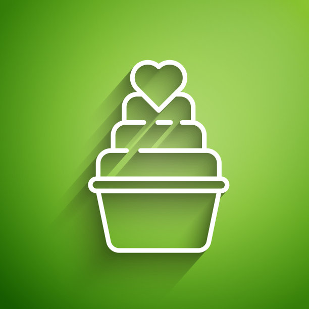 白色线婚礼蛋糕与心的图标隔离图片下载