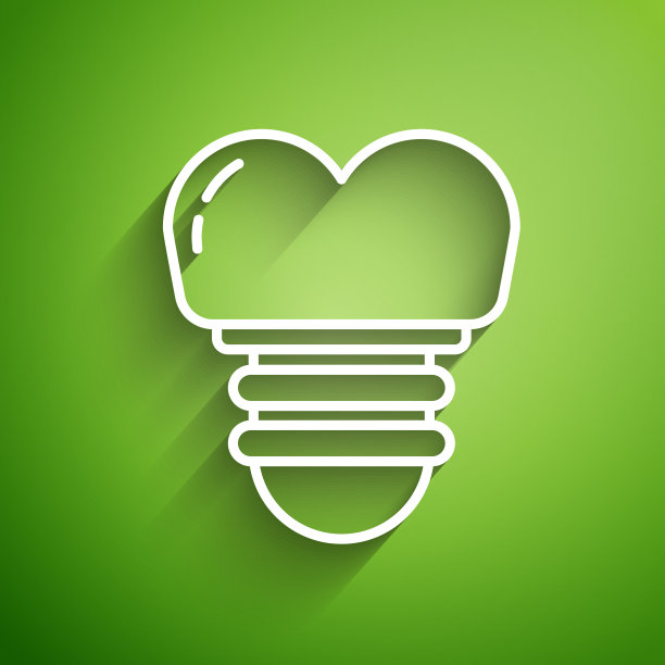 白色线种植体图标孤立在绿色上图片下载